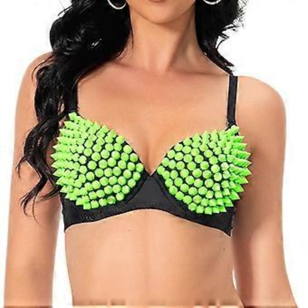Nithäftad Korsett Handgjort Underkläder Lyx Push up BH för Klubbdamer Tjejer Show (XL Fluorescerande Grön)