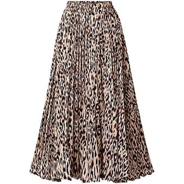 Dame Skjørt Leopard Print Midi Lang Shirring Skørter Højtaljede A-Linje Skørter S-2xl S