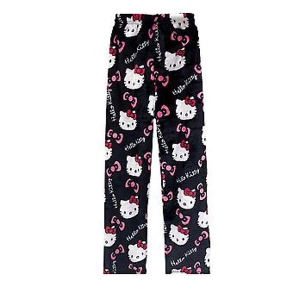 Kawaii Söta Pyjamas för Kvinnor och Flickor - Cartoon Cat Kitty All Over Print Flanell Jul Anime Mjuka Sovpjamasbyxor (2XL Rosa Svart)