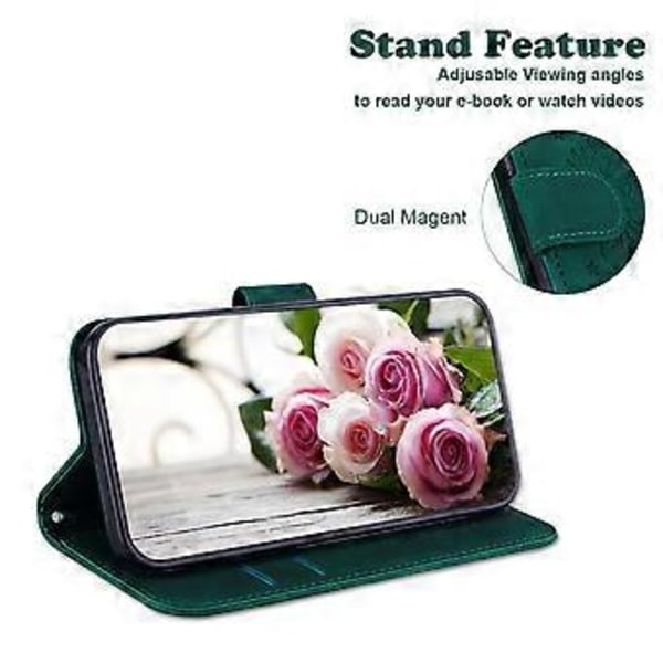 Til Nokia C12 4G/C12 Plus/C12 Pro Telefon Stand Case Rose Sommerfugl Præget PU Læder Wallet Shell (Style D)