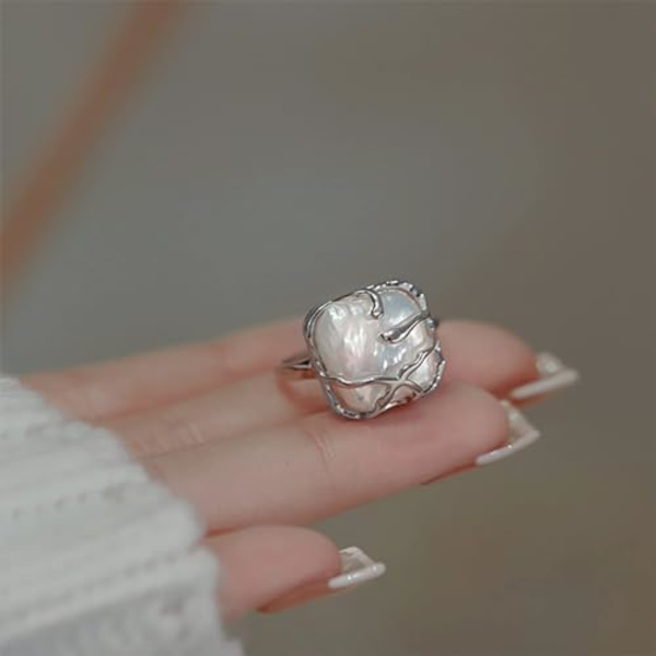 Pärla dam silverring, barockpärla ring silverring, moderiktig statement ring lämplig för kvinnors dagliga födelsedag