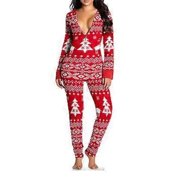 Dam Pyjamas i En Del med Jultryck för Hemmet, Sovkläder (XL Röd Julgran)