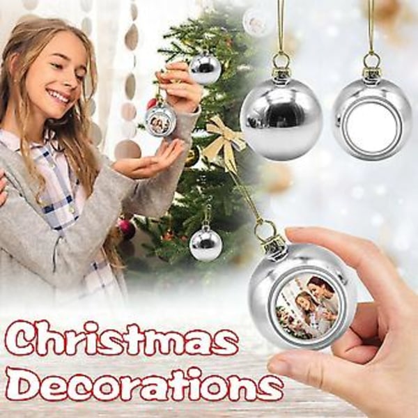 Christmas Tree Hanging Ornament Photo Frame Ball Home Xmas Decor(1pc Silver)