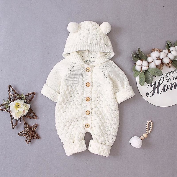 Romper Jumpsuit, Hooded Knit - Autumn Jacket For Baby Beige 3M