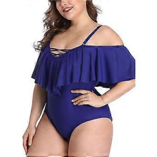 Plus Size Off Shoulder Badedragter i ét stykke til kvinder, mavekontrol, badetøj (2X-Large Blå)