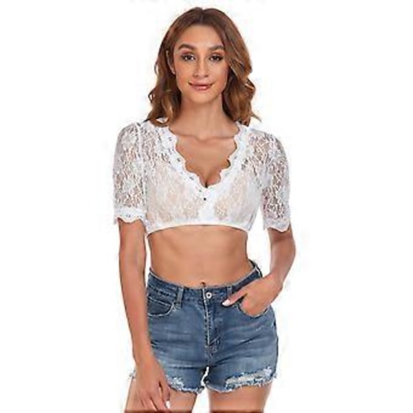 100% Ny Oppgradert Bayersk Oktoberfest Kostyme for Kvinner Tradisjonell Dirndl Bluse Ølhage Crop Top (40 Hvit halv erme)