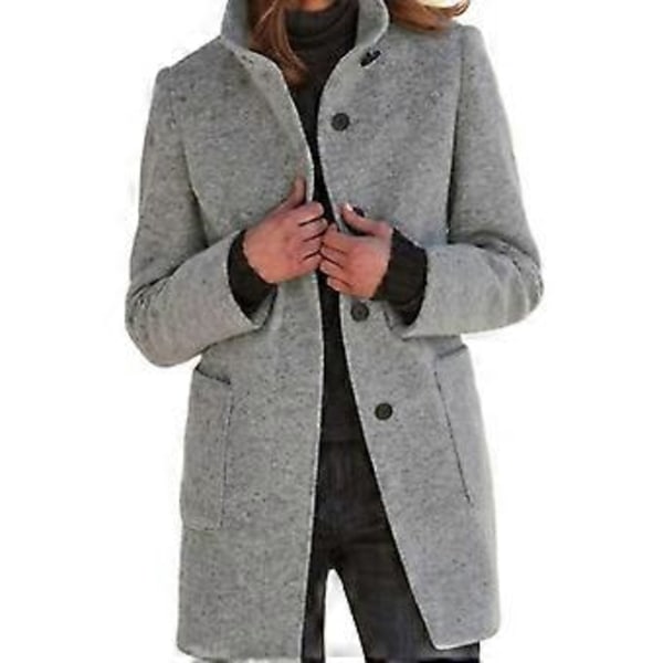 Dam Casual Tjock Blandad Stå Krage Enkelknäppt Peacoat (S grå)