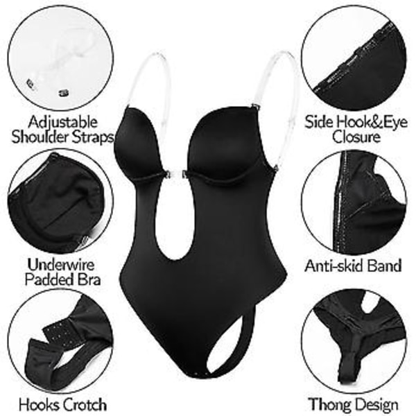 Dame Dyb V-udskæring Body Shaper Stropløs Rygløs Shapewear (M)