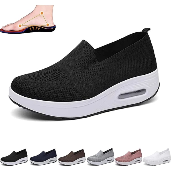 Ortopediska Sneakers för kvinnor, Mesh Up Stretch Platform Sneakers, Bekväma Casual Fashion Sneaker Walking Shoes (svarta, 7,5) Black EUR35
