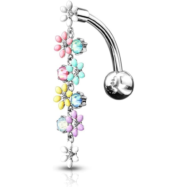 Dinglende blomster med opalitkrystaller Top Down Belly Button Ring i 316L rustfrit stål