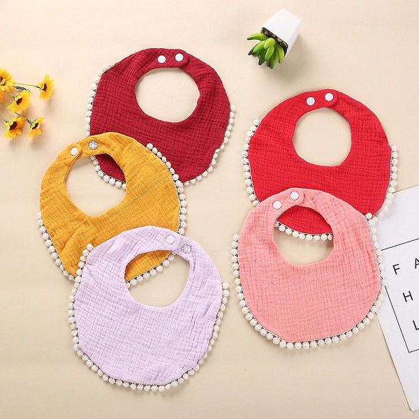 Baby Cotton Bib Toddler Wrinkle Pattern With Snap Buckle Saliva Towel Korean pink