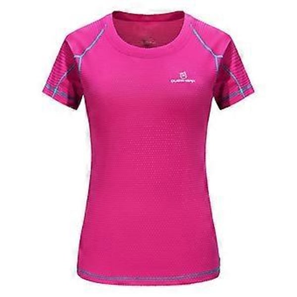 Queshark Dam Snabbtorkande Kortärmad Sport Löpar T-shirt Andningsbar Slim Fit Toppar Yoga T-shirts Tränings T-shirts Fitness Gym Träningsskjortor (M rosaröd)