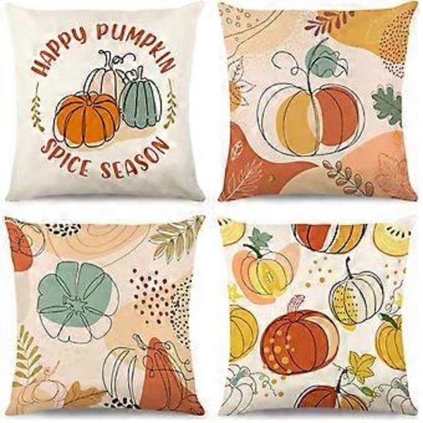 Boho Höst Pumpa Dekorativa Kuddfodral 18 x 18 Tum Set om 4, Boho Abstrakt Pumpa Lönnlöv Thanksgiving Kryddasäsong Farmhouse Dekor