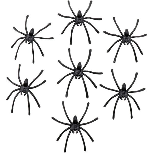 Svarte plastedderkopper, 50 stykker Halloween falske edderkopper for tilholdssted