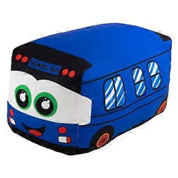 Myk Plysj Skolebuss Kosedyr Bil Leke Foto Rekvisitter Kosete Dekor Bursdagsgaver Putepute for Soverom Reise Bil Sofa (blå 35cm)