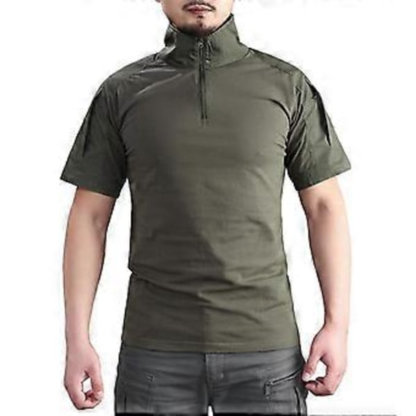 Sommar Kortärmad Taktisk Skjorta Herr 1/4 Dragkedja Andningsbar Bomull Militär Uniform Combat T-shirt (3XL svart)
