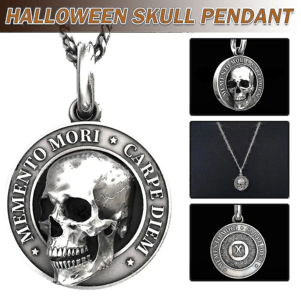 For Memento Mori Skull Pendant Necklace Men Gothic Punk Jewelry Gift Accessories