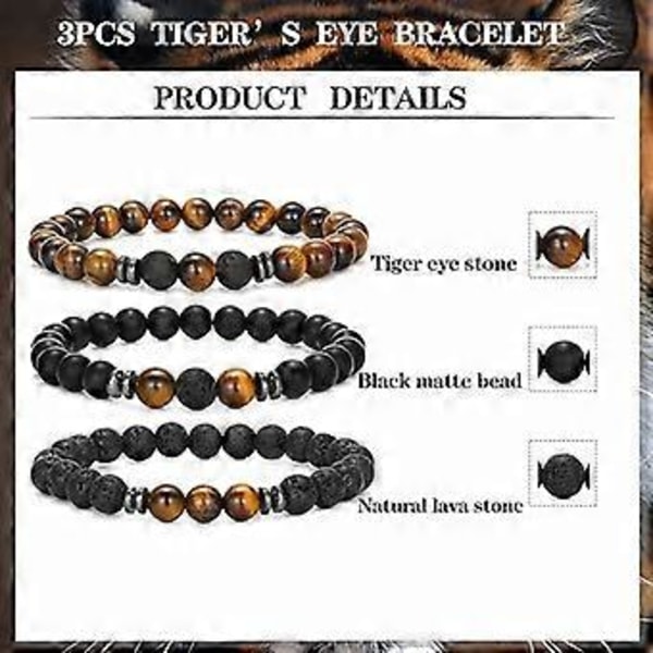 Fars Dag Frostat Vulkansten Blå Tall 3 Delar 8mm Pärlarmband för Män Kvinnor Natursten Armband Mala Agat Yoga Elastiska Armband Tiger