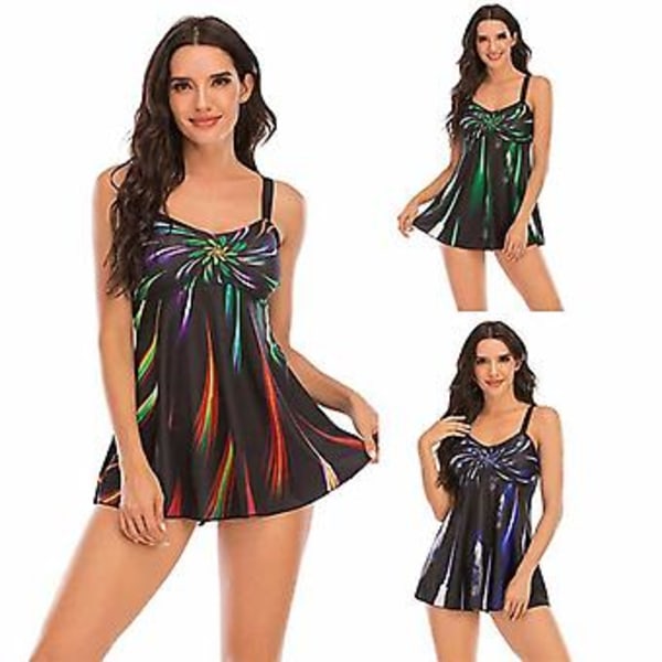 Flickors badkläder split damer sexig gradient tryck veckad plus storlek bikini badkläder M