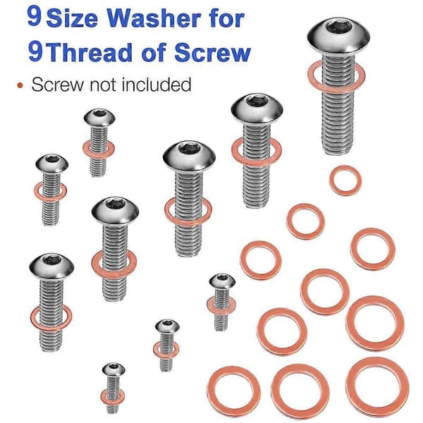 200 stk. Flat Kobber Skive Sortiment Sett M5-M14 O-ring Kobberpakninger Sett Flat R