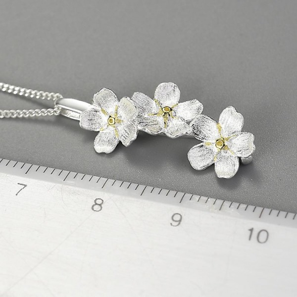 Äkta 925 Sterling Silver Lång Elegant Blomhänge Mode Smycke