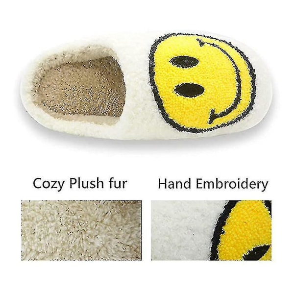 Slippers Smiley Face Slippers Women Smile Slippers Happy Face Slippers Retro Smiley Face Soft Plush Comfy Warm Slip-on Slippers Yellow 36-37