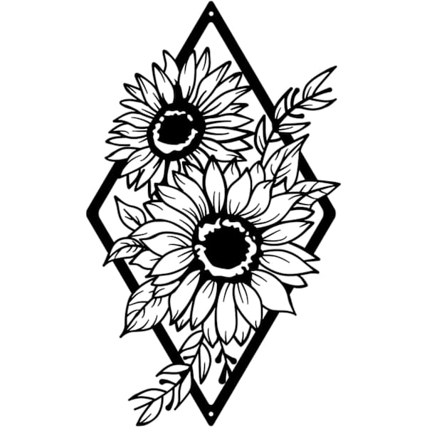 Boho-stil solros väggdekor, modern abstrakt blommig metallvägg
