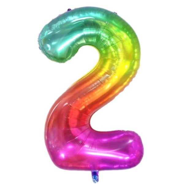 Färgglada 2-årsdagsballonger - Stor siffra 2 Ballon Nummer 2