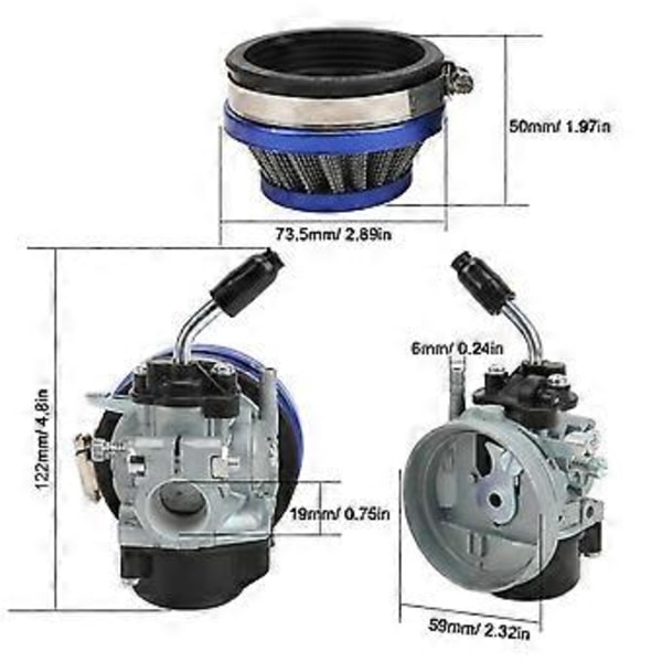 19mm Förgasare Luftfilter Set Aluminiumlegering Industriella Tillbehör för 2-taktsmotor Motoriserad Cykel