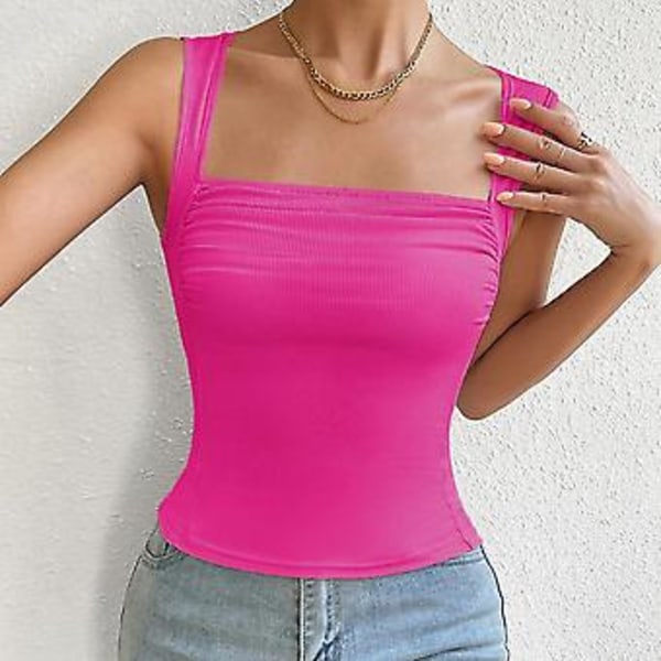Tylikäs Ohut Neule Ribbed Stretch Tank Top Tyylissä Mukava Rentouttava Top Ostoksille Treffeille (M Rose Red)