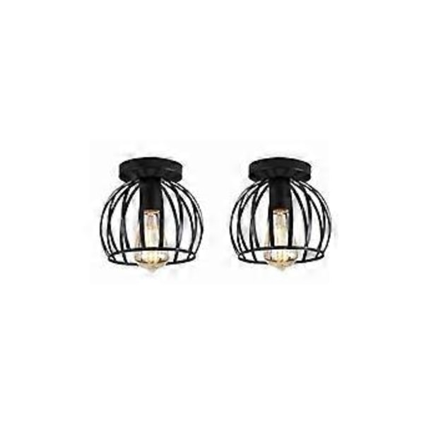 2 stk. retro jern smidd taklampe E27 industriell belysning metall taklampe soverom stue - Svart
