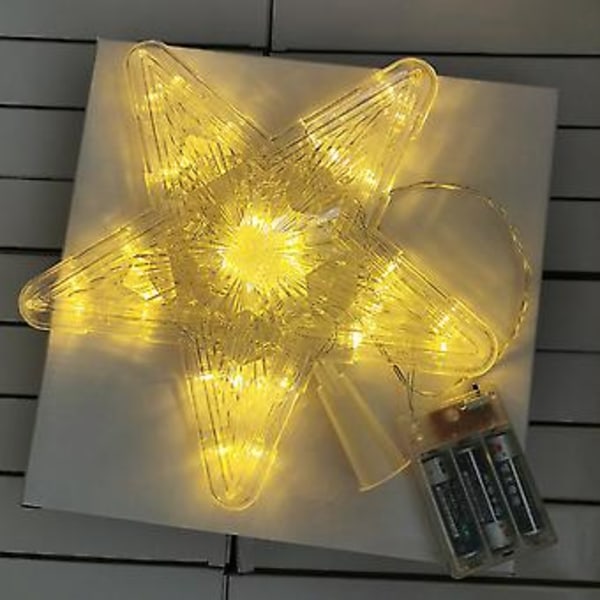 Juletræstop i 3D Hulstjerne med LED Farverige Lys Hængende Juleudendørs Dekorationer (Varmt Hvidt 30 Lys)