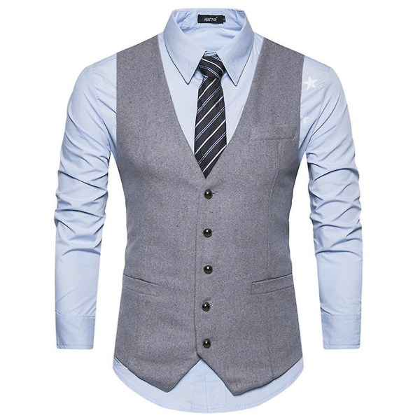 Men Formal Waistcoat Slim Fit Single Breasted Suit Vest Casual Jacket Gilet Light grey M