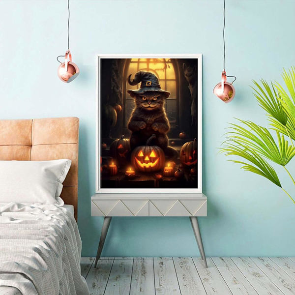 30*40cm DIY Halloween timanttimaalaus tarvikkeet, Ghost Cat 5D
