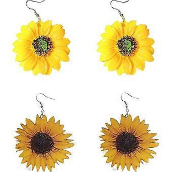 Solsikkeøredobber for kvinner 3D Solsikke Daisy Blomst Drop Dangle Øredobber Bohemian Solsikke Statement Øredobber Smykker u2026