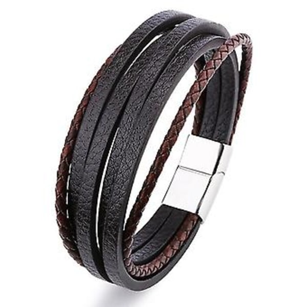 21 cm Aito Nahka Rannekorut Miehille Ruostumattomasta Teräksestä Monikerroksinen Punottu Köysi Rannekorut Miehelle Korut Rannekoru Homme (H7737-4)