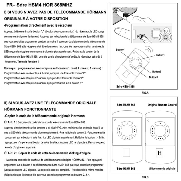 4 knappars garagefjärrkontroll blå ersättning Hormann 868 MHz T