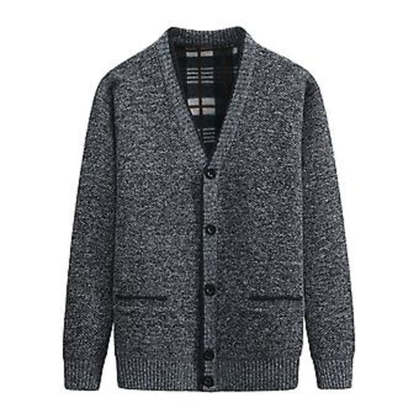 V-hals Lommegenserjakke Høst Vinter Fleecefôr Ensfarget Cardigan Genser Yttertøy (3XL Mørk Grå)