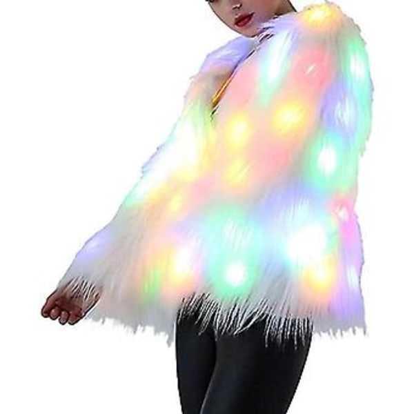 LED Pälsjacka Regnbåge Glittrande Ljusjacka Vit Päls Rave Kostym Lysande Ytterkläder För Födelsedagsfest Fancy Cosplay Fest Vit Storlek L(XXL)