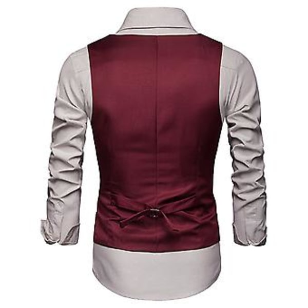 Herrar Solid Formal Knappar Väst Med Fickor Business Office V-hals Ärmlös Blazer Väst (L Vinröd)
