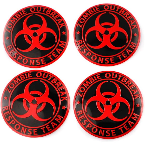Sats med 4 klistermärkeshjulnavkapslar centrumkåpa för Zombie Outbreak Response Team Emblem cirkulär bågform 3D Stereo Alumin