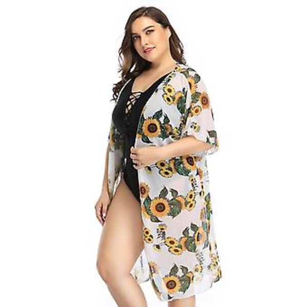 Girl’s swimsuit blouse  mesh floral print sexy long women's beach cover-up women's swimwear  Sunflower