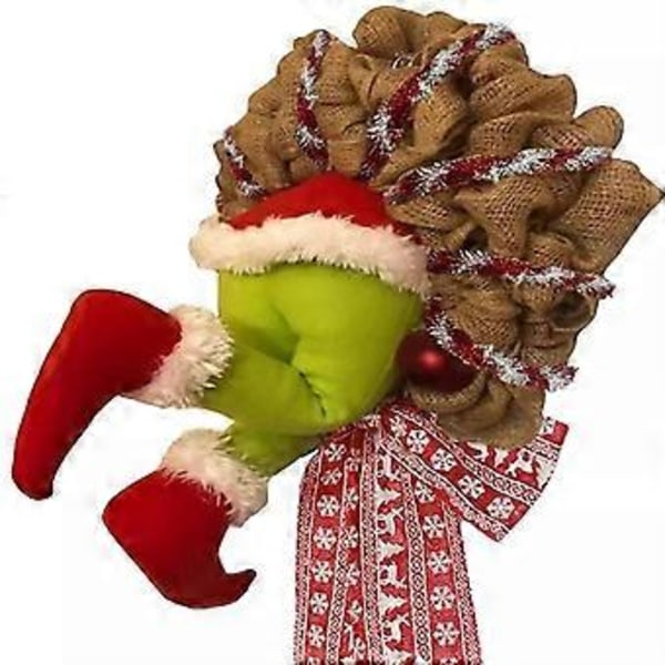 Grinch Krans, Julekrans, Jute Kransdekorasjoner for Julegaver