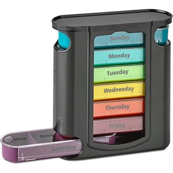 black  Weekly pill organizer  1 dispenser 7 stackable compartments