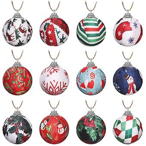 12 stycken julgranskulor i tyg, julgranspynt