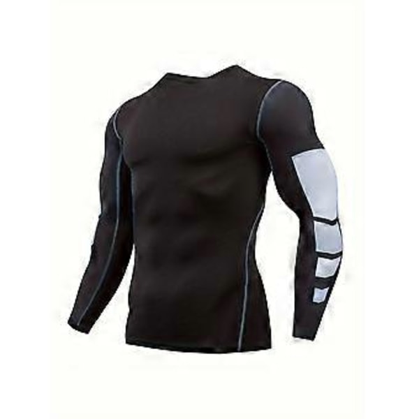 Sports fitness tights herre langærmet hurtigtørrende toppe løb basketball træning sport (XXL)