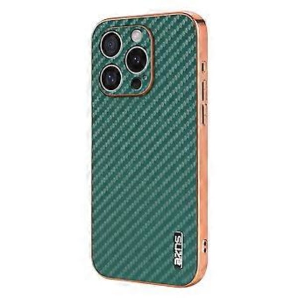 AZNS Til iPhone 16 Pro Cover Elektroplettering Kulfibertekstur PU+TPU Telefoncover (Style C)