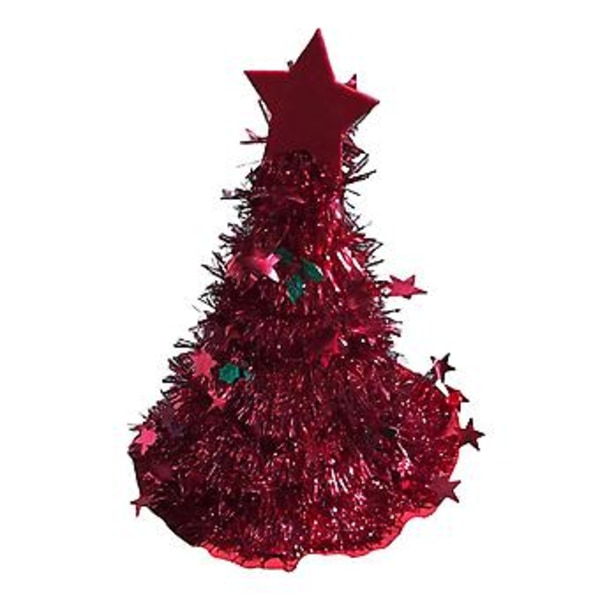 Christmas Hats Christmas Tree Hats Shiny Xmas Tree Shape Party Hats With Poms & Star Topper Seasonal( Red)