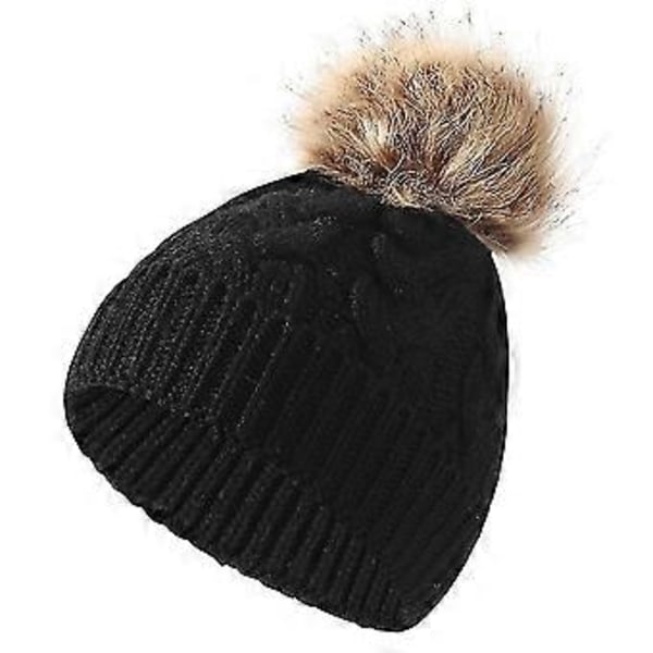Unisex Löysä Pipo Tupsulla Talvi Lämmin Neulottu Laskettelumyssy -NMAOV (Musta)