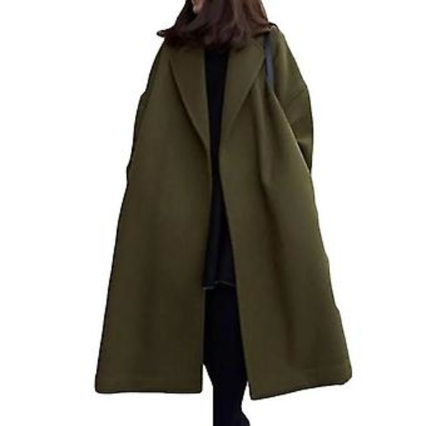 Dame Overcoat Vinter Efterår Koreansk Version Oversized Varmt Frakke Til Daglig Arbejde Kontor Tøj (L Mørkegrøn)